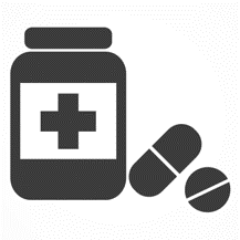 Medicine bottle and pills icon