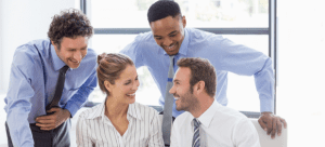 Sales team in happy conversation